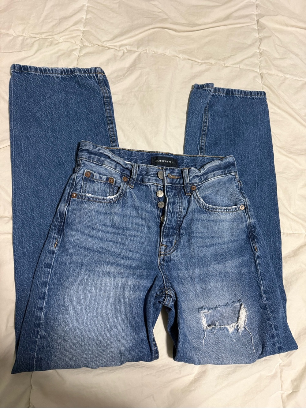 Aeropostale High-Rise Button-Fly Light Blue Distressed Jeans